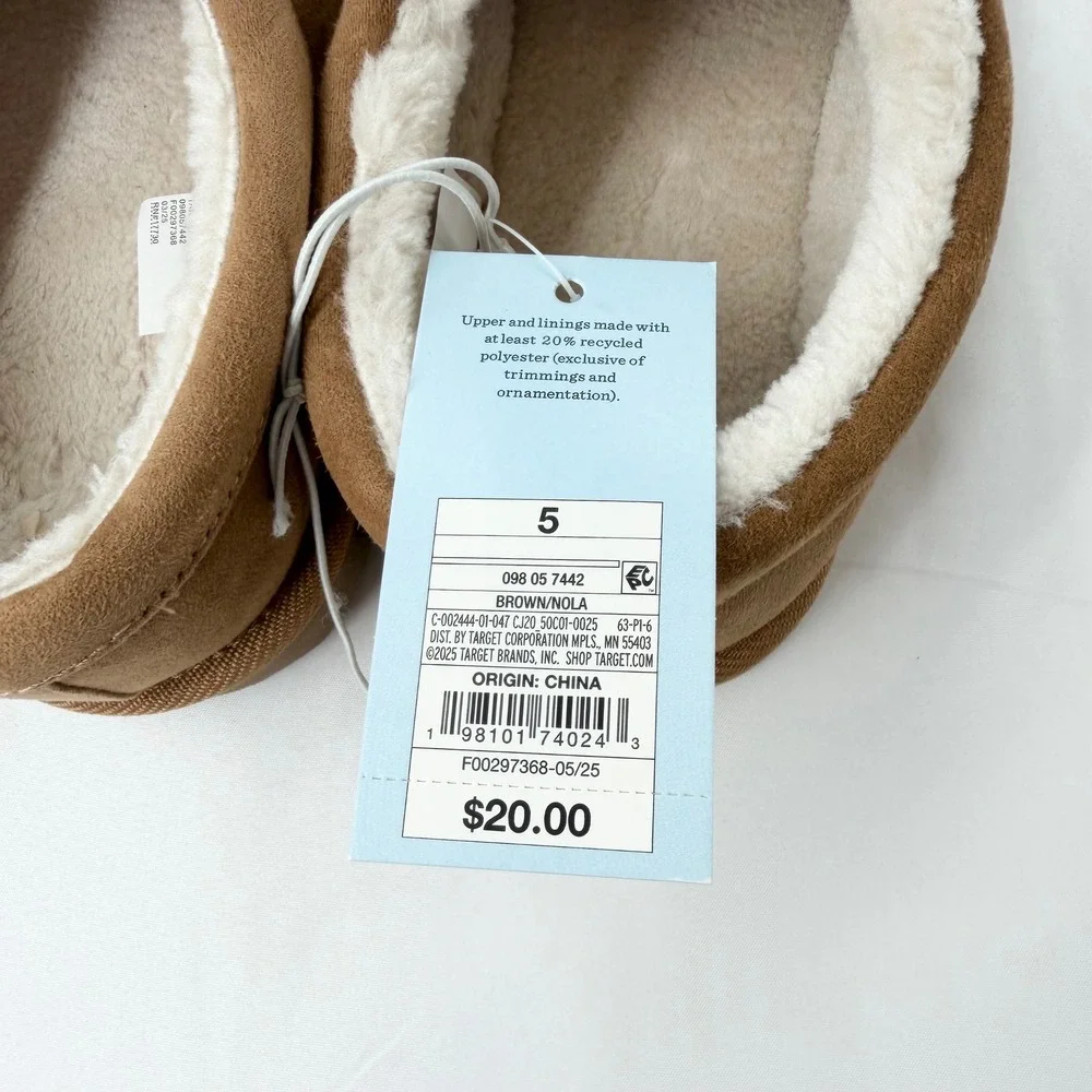 Cat & Jack Nola Brown Faux Suede Faux Fur Lined Slippers Kids Size 5 NWT